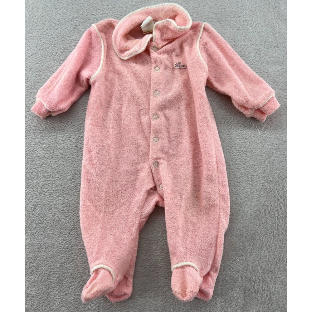 Izod Lacoste Sleeper Girl Baby 12mos One Piece Pink Collared VTG Polyester
